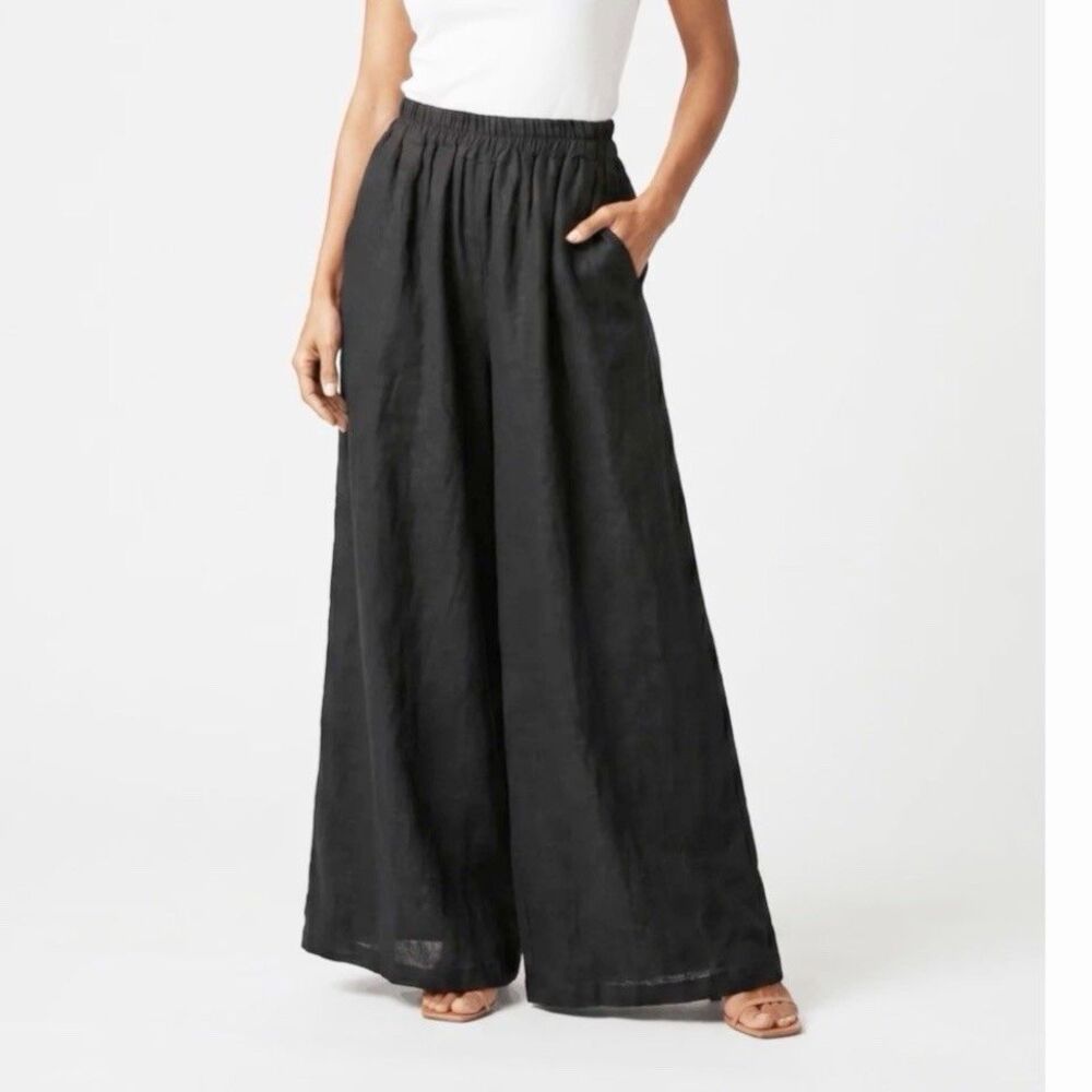 Tina Stephens Wide Leg Pants Made In Italy Dark Gray OSFM Elastic Waist $128